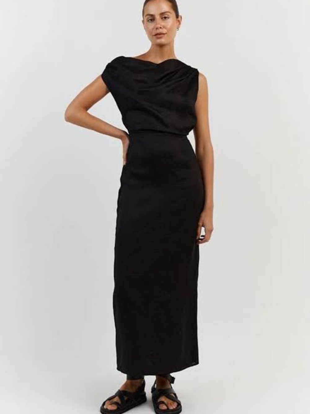 DISSH Black Draped Neck Sleeveless Maxi Dress